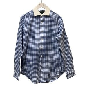 Ralph Lauren Blue Gingham Banker Collar Dress Shirt Size 15 1/2